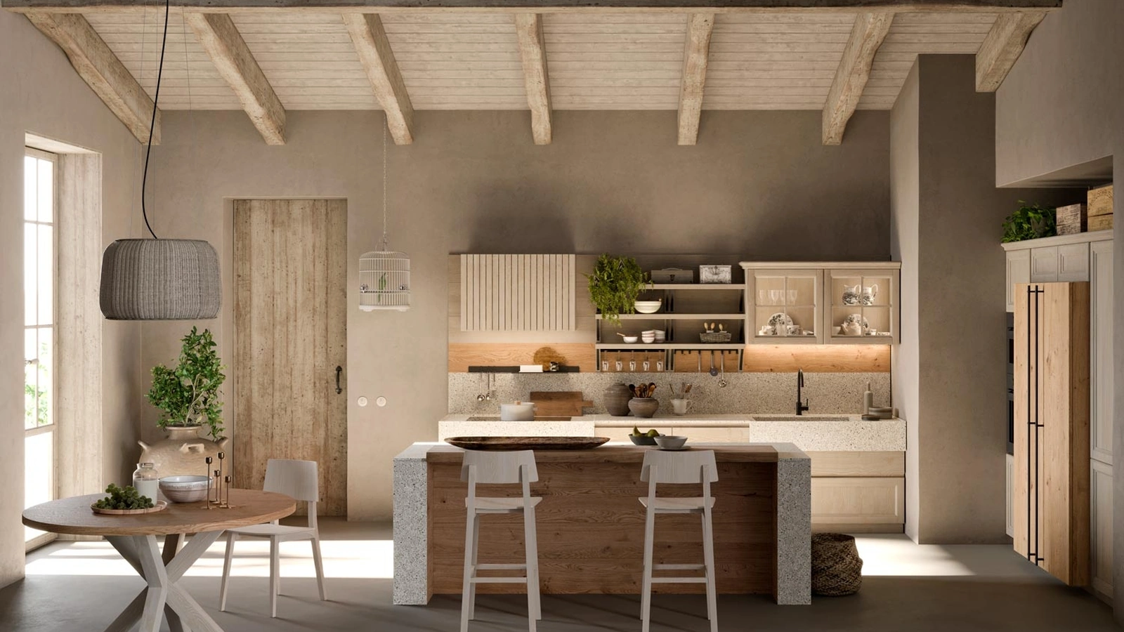 Cucina Moderna con isola in legno e Gres Porcellanato Atelier Cottage di Callesella